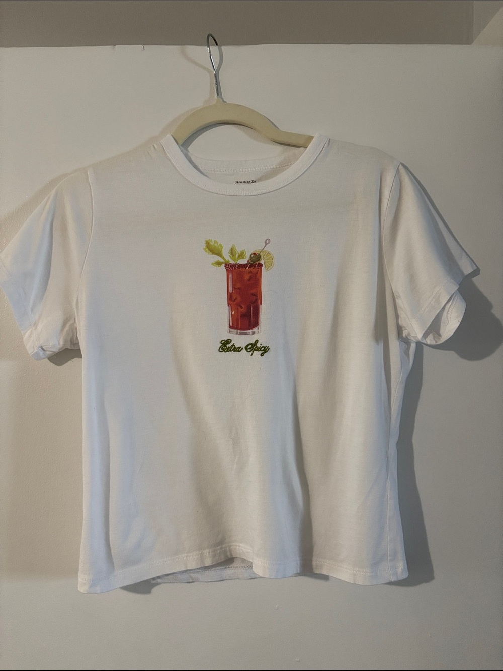 Abercrombie & Fitch White Tee with Blood Mary Drink Graphic